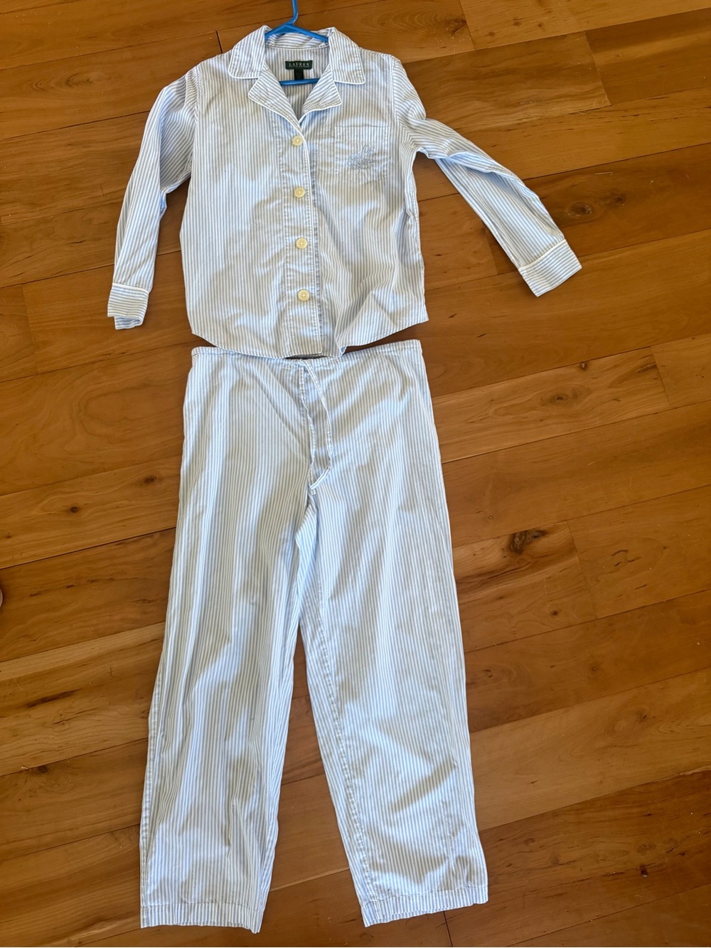 Lauren Ralph Lauren Women Blue Striped Pajama Logo Set Medium Cursive Monogram